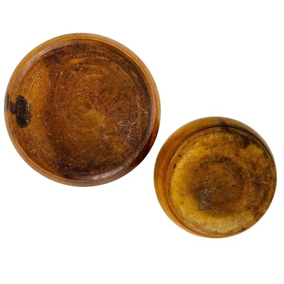 Lot 2 Vintage Carved Wooden Trinket Bowls Lids Hand Turned Arts Crafts u Primiti - Picture 7 of 8